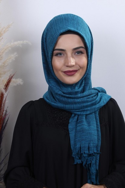Knitted Shawl - بافتنی شال حجاب عملی آبی بنزینی - Turkey