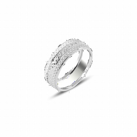 Round Patterned Silver Wedding Ring 100347008