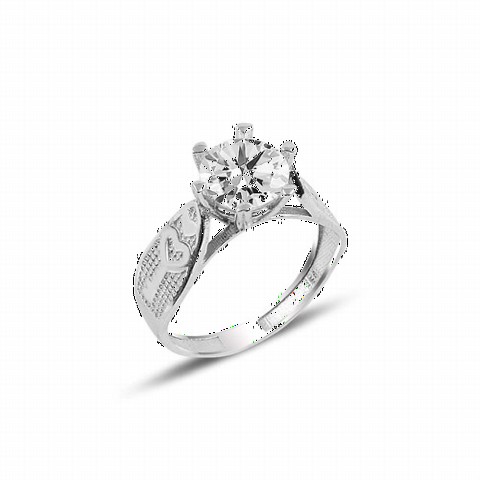 Rings - Heart Key Solitaire Women's Sterling Silver Ring 100347423 - Turkey