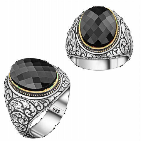 Zircon Stone Rings - خاتم رجالي من الفضة الإسترليني مرصع بأحجار الزركون السوداء على الجانبين 100350325 - Turkey