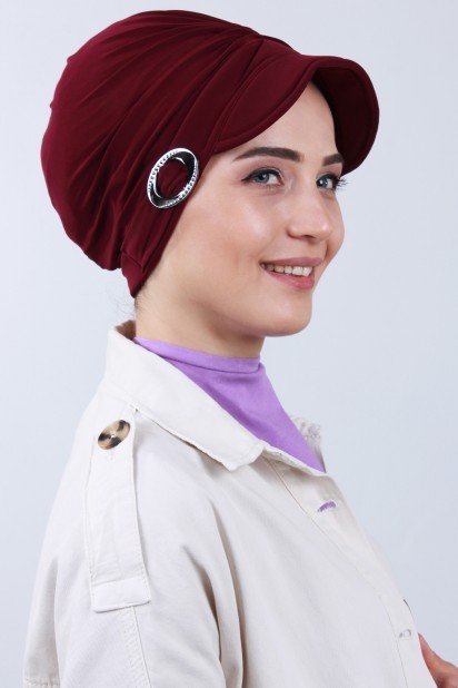 Hat-Cap Style - Buckled Hat Bonnet Claret Red - Turkey