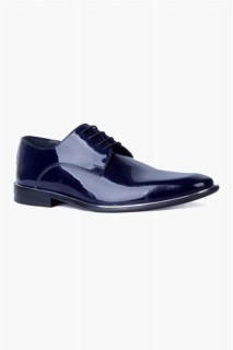 Classical - حذاء جلد برباط من الجلد اللامع ​​باللون الأزرق الداكن للرجال 100350570 - Turkey