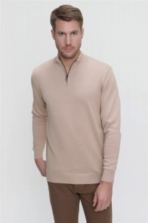Zero Collar Knitwear - Men's Beige Crew Neck Cotton Knitwear Sweater 100345125 - Turkey