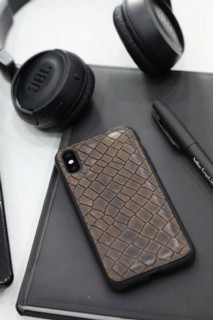 iPhone Case - Étui pour iPhone X / XS en cuir marron à motif croco 100346006 - Turkey