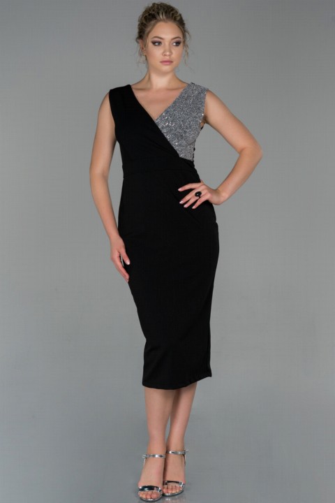 Woman Clothing - Evening Dress Double Breasted Neck Midi Invitation Dress 100298312 - Turkey
