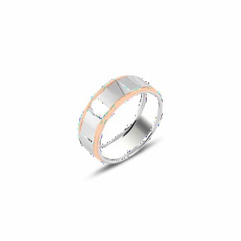Wedding Ring - Edges Rose Plated Silver Wedding Ring 100347040 - Turkey