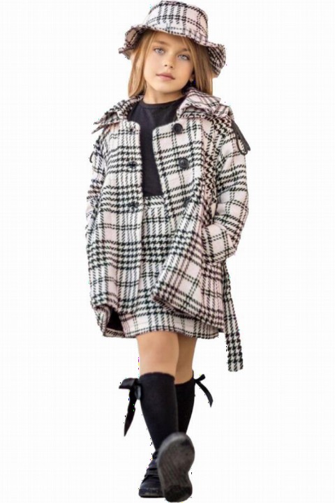 Coat, Trench Coat - Girl's Shoulder Drawstring Crowbar Coat Hat And Socks Black-White Skirt Suit 100327304 - Turkey
