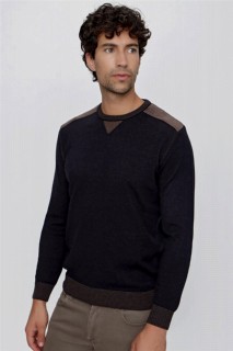 Zero Collar Knitwear - Men's Navy Blue Trend Dynamic Fit Loose Cut Crew Neck Knitwear Sweater 100345161 - Turkey