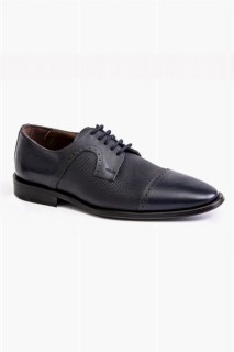 Shoes - Men's Navy Blue Neolit ​​Classic Lace-up Pieced Analin Leather Shoes 100351095 - Turkey