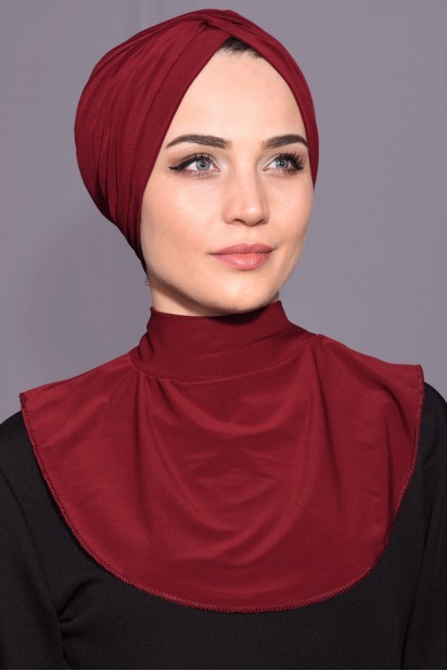 All occasions - Snap Fastener Hijab Collar Claret Red 100285596 - Turkey