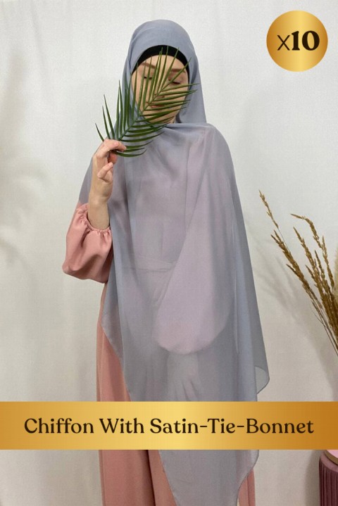 Woman Hijab & Scarf - Chiffon mit Satin-Tie-Bonnet - 10 Stück in Box - Turkey