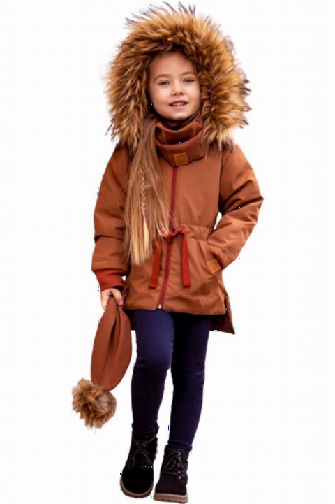 Coat, Trench Coat - معطف ياقة فرو مقنعين للأولاد ومعطف من القرميد التوت 100328611 - Turkey