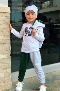 Tracksuit Set - Boys Bad Choices Written Berets Green-Grey Tracksuit Suit 100326888 - Turkey