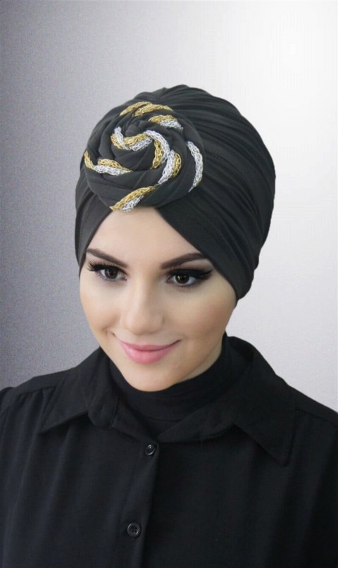 Woman Bonnet & Turban - Ready Made Donut Cap Colored-Khaki Green 100285736 - Turkey