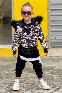 Coat, Trench Coat - معطف فرو مقنع بألوان مختلطة للأولاد أسود 100328661 - Turkey