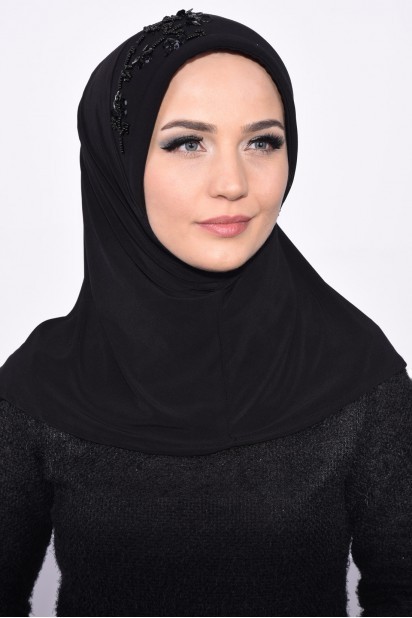 Evening Model - Practical Sequin Hijab Black 100285514 - Turkey