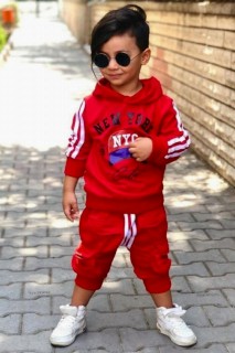 Tracksuit Set - Boy's New York Printed Hoodie Red Tracksuit Suit 100328628 - Turkey