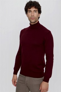 Fisherman's Sweater - سترة تريكو بياقة مدورة كاملة بلون أحمر كلاريت داكن للرجال 100345146 - Turkey