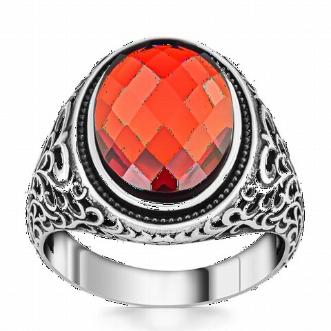 Zircon Stone Rings - خاتم فضة بحجر الزركون الأحمر للرجال 100350356 - Turkey