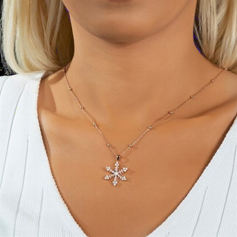 Other Necklace - عقد من الفضة بحجر العقيق على شكل ندفة الثلج وردي 100350089 - Turkey