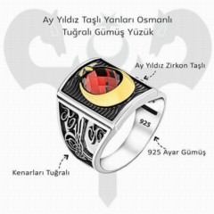 Moon Star Stone Side Ottoman Tugra Silver Ring 100346533