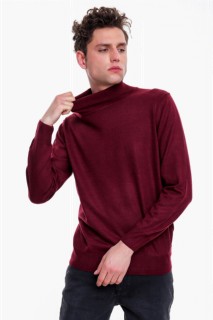 Fisherman's Sweater - بلوفر تريكو بياقة مدورة لون أحمر كلاريت أساسي أساسي ديناميكي للرجال 100345095 - Turkey