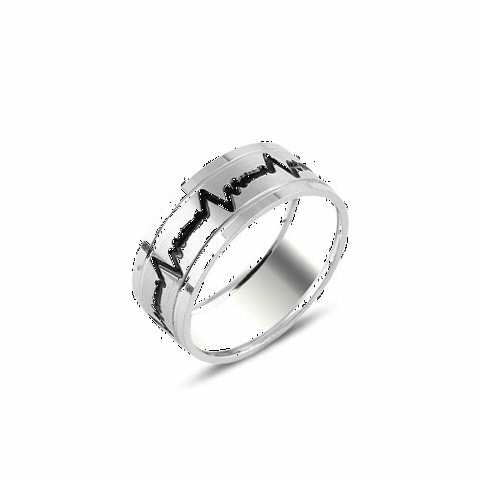 Wedding Ring - Heart Rhythm Engraved Silver Wedding Ring 100347023 - Turkey