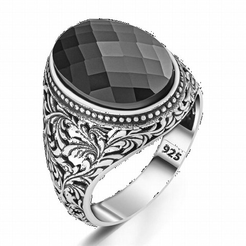 Zircon Stone Rings - خاتم فضة بحجر الزركون الأسود مزخرف بالزهور 100350379 - Turkey