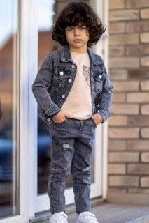 Kids - Boy Tiger Printed Gray Jeans Bottom Top Suit 100344716 - Turkey