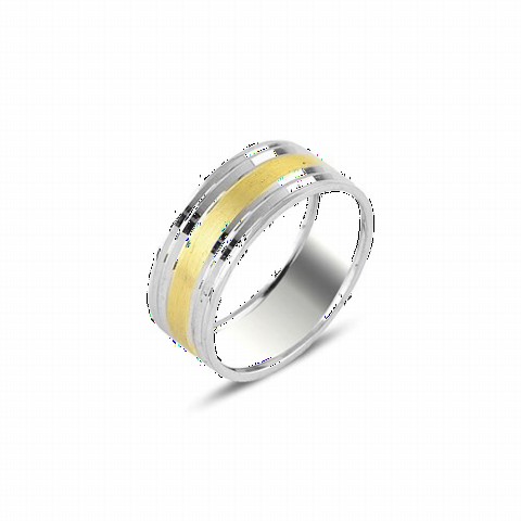 Wedding Ring - Plain Gold Sliver Detailed Silver Wedding Ring 100346986 - Turkey