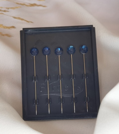 clips-pins - مجموعة دبابيس الحجاب الكريستالية من 5 إبر وشاح فاخرة من حجر الراين 5 دبابيس - أزرق ليلي - Turkey