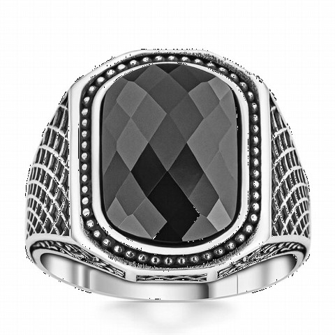 Zircon Stone Rings - خاتم فضة بحجر الزركون الأسود قطع نمط الحياكة 100350367 - Turkey
