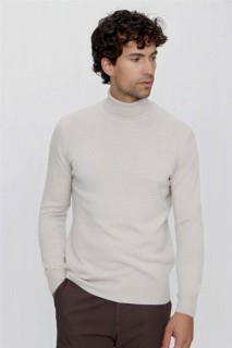 Fisherman's Sweater - سترة تريكو بياقة مدورة كاملة البيج ذات قصة ضيقة للرجال بقصة ديناميكية مريحة 100345150 - Turkey
