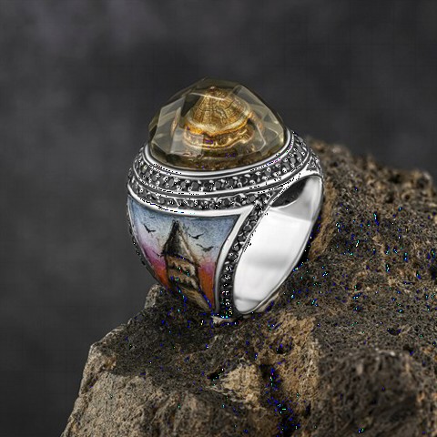 Exclusive Rings - Galata Tower Embroidered Hand Stitched Special Silver Ring 100346569 - Turkey