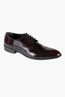 Classical - حذاء جلد أنالين كلاسيكي مسطح برباط أحمر كلاريت للرجال -404 100350512 - Turkey