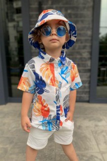 Kids - Boy's Half Sleeve Leaf Patterned Hat and White Shorts Suit 100328526 - Turkey