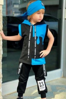Boy Clothing - تي شيرت ولادي جديد بأكمام زيرو وبذلة رياضية زرقاء مع باندانا 100327539 - Turkey