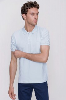 Top Wear - Men's Ice Blue Basic Plain 100% Cotton Dynamic Fit Comfortable Fit Short Sleeve Polo Neck T-Shirt 100352610 - Turkey