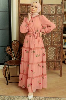Clothes - Salmon Pink Hijab Dress 100341696 - Turkey