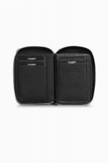 Zipper Black Leather Mini Wallet 100345184