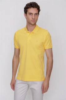 Men Clothing - Men's Yellow Basic Plain 100% Cotton Dynamic Fit Comfortable Fit Short Sleeve Polo Neck T-Shirt 100351364 - Turkey