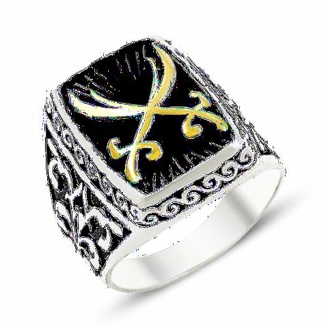 Silver Rings 925 - Zülfikar Patterned Silver Men's Ring 100348987 - Turkey