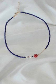 Necklaces - Navy Blue Color Bead Flower Figured Women's Necklace 100327578 - Turkey