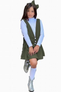 Girl Clothing - Girl's Front Button Pocket Detailed Skirt Frilly Salopette Green Dress 100328746 - Turkey