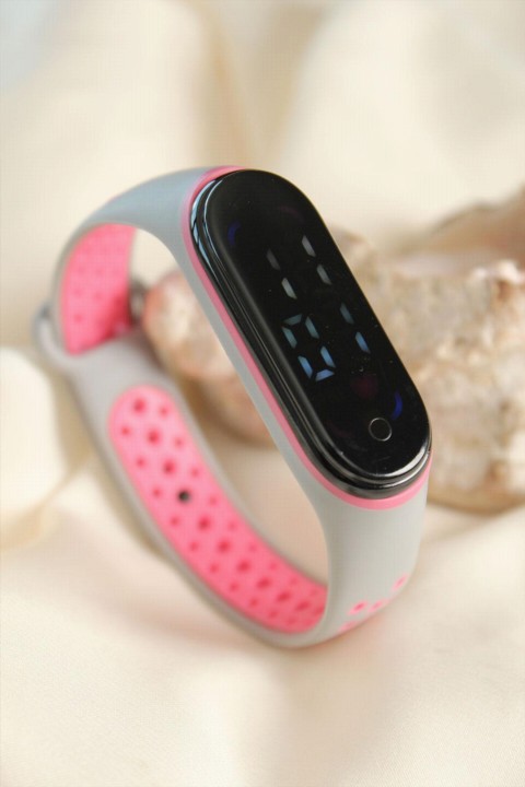 Watchs - Gray Pink Color Silicone Band Adjustable Digital Led Display Clock 100320077 - Turkey