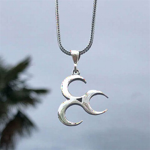 Necklace - Three Crescent Model Silver Necklace 100348366 - Turkey