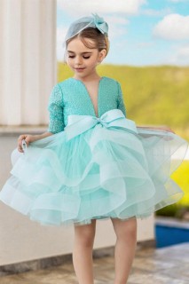 Girls' Half Sleeve Skirt Fluffy Tulle Pulpayet Turquoise Evening Dress 100328477