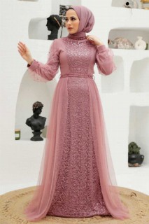Evening & Party Dresses - Robe de soirée hijab rose poudré 100339806 - Turkey