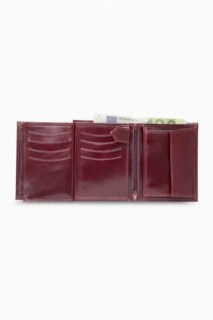 Multi-Compartment Vertical Claret Red Leather Men's Wallet 100346140