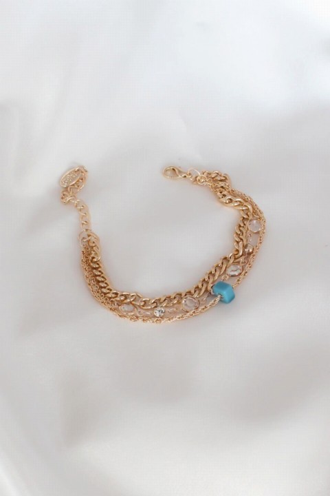jewelry - Multi Zircon Stone Detail Gold Color Women's Bracelet 100327682 - Turkey